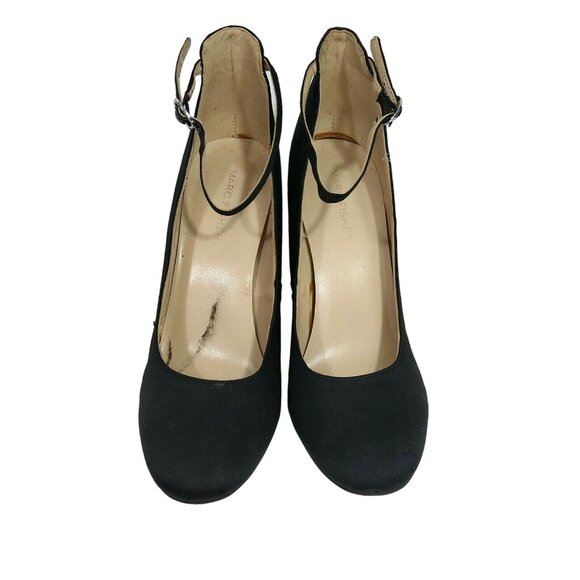 Marc Fisher Ankle Strap Block Heel Shoes Retro Women Size 8.5 M Black Silver - Picture 3 of 9